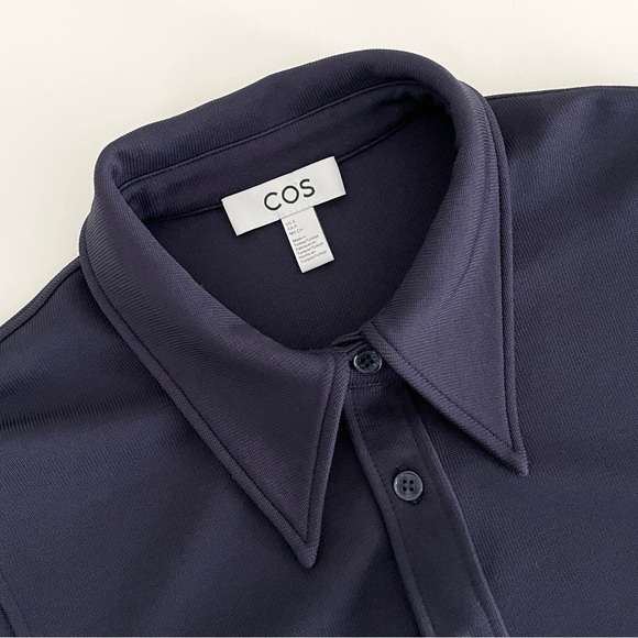 COS Exaggerated Collar Button Up Jersey Shirt in Navy Blue Small - Picture 8 of 12